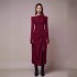 Vietnamese niche design diagonal shoulder knot slit dress new style temperament slim fit slimming long dress 40034