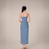 Temperament plaid denim camisole long dress, new style for socialites, niche sleeveless slit slimming dress 30189