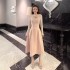 Pre sale of Mingyuan Heavy Industry Diamond studded Hollow out Long Dress with Elegant Charm and Waist cinching Pink Dress 40258