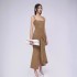 Fish tail big swing space cotton temperament khaki white small dress suspender dress 30337