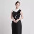 Spot French Black and White Dress Long Dress Vietnamese Design New High end Bow Waist Dress 40084