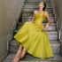 In stock elegant pleated single shoulder dress long skirt 2024 new high waisted yellow dress 40106