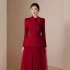 Temperament red two-piece long skirt new design sense butterfly bow slimming top chiffon skirt 40128