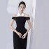 Spot Vietnamese niche black and white diamond grid dress new style temperament lapel waist slimming dress long skirt 40013