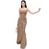 Fish tail big swing space cotton temperament khaki white small dress suspender dress 30337