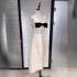 JT Vietnamese designer's new sleeveless dress in stock, black and white V-neck French waist cinched goddess long dress 22048