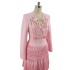 Vietnamese designer niche pleated pink dress temperament three-dimensional flower pleated short skirt 67955