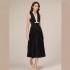 French temperament heavy industry pleated dress Vietnamese designer contrasting color woven nail bead dress long skirt 30036