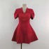 Elegant temperament, caring pleated red short skirt, new niche socialite V-neck small pendulum dress, dress 40120