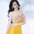 Spot designer heavy industry temperament nail bead big bow yellow strapless dress QW230242