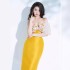 Spot designer heavy industry temperament nail bead big bow yellow strapless dress QW230242