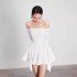 French retro irregular shawl pleated dress, new style elegant temperament, waist cinched white short skirt 40160