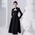 Spot small fragrant style hollow out dress new style temperament socialite waist cinched long sleeved long skirt 40020