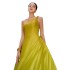 In stock elegant pleated single shoulder dress long skirt 2024 new high waisted yellow dress 40106