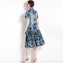 Real time spot new color printed pleated loose hem dress for commuting