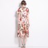 Real time spot printed medium long skirt with slim fit and waist cinching A-line skirt, large swing dress with belt included