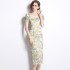 Real shot spot small daisy floral dress, women's retro hip hugging skirt, one shoulder long skirt