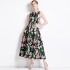 Real time stock sleeveless high waisted dress with three-dimensional cutting and waist cinching A-line skirt