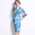 Real shooting of niche printed dresses in stock, women's autumn and winter base, medium to long slim fit, hip hugging skirt