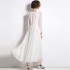 Real time spot French court retro style slimming white dress long sleeved V-neck long skirt