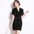 Real shooting of high-end metal buckle waist slimming short skirt commuting women's short sleeved suit skirt in stock