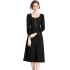 Real time spot new French splicing retro small fragrant style long sleeved women's collar Hepburn black dress