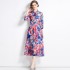 Real time stock long sleeved vacation style big swing chiffon printed big swing dress