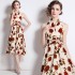 Real shot spot printed camisole dress for women's summer new hanging neck high waist slimming A-line dress