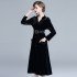 Real time spot European and American velvet long sleeved long skirt dress