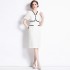 Real time spot new French lantern sleeve slim fit waist slimming dress