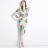 Real shooting of niche printed dresses in stock, women's autumn and winter base, medium to long slim fit, hip hugging skirt