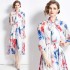 Real time stock long sleeved vacation style big swing chiffon printed big swing dress