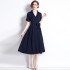 Real time spot Hepburn style French dress, mid length, waist cinching, slimming retro A-line skirt