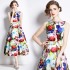 Real time stock sleeveless high waisted dress with three-dimensional cutting and waist cinching A-line skirt