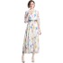 Real time spot French retro seven quarter sleeve floral dress, new printed long dress with belt included