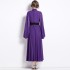 Real shot spot 2024 early spring fashion show new chiffon long dress with waist cinching and slimming effect, purple large swing dress