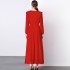 Real time spot European station temperament high-end dress, red long dress, waist cinched pleated dress