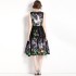 Real time spot 2023 new retro waist slimming sleeveless printed dress mid length