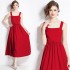 Real shooting spot 2024 spring new sleeveless waist cinching slimming red small dress with large swing suspender dress