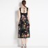 Real shot French retro printed high waisted camisole dress in stock