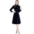 Real shot spot standing collar commuting long sleeved gold velvet dress, slimming mid length dress, dress