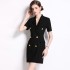 Real shooting of high-end metal buckle waist slimming short skirt commuting women's short sleeved suit skirt in stock