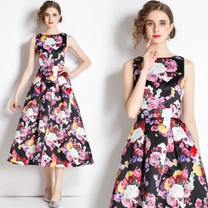 Real time stock sleeveless high waisted dress with three-dimensional cutting and waist cinching A-line skirt