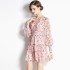 Real shot spot chiffon floral hot stamping waist slimming printed dress