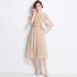 Real time spot lace embroidered dress for women, new French style elegant pleated mid length skirt