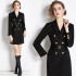 Real shot spot suit dress, women's new style waist cinched Hepburn style small black dress jacket