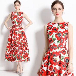 Real time stock sleeveless high waisted dress with three-dimensional cutting and waist cinching A-line skirt