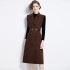 Real shot spot knitted base sweater versatile retro double breasted suit dress two-piece set