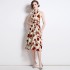 Real shot spot printed camisole dress for women's summer new hanging neck high waist slimming A-line dress