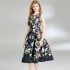 Real shot vintage waist cinching slimming sleeveless printed dress in stock, medium to long style